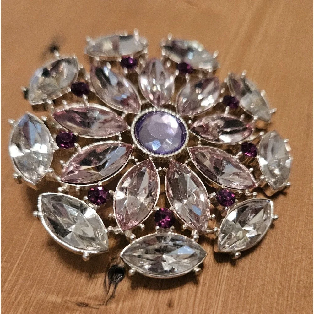 Vintage RMN  Roman Silver And Purple Rhinestone Brooch Pin - Large - Sparkle‎